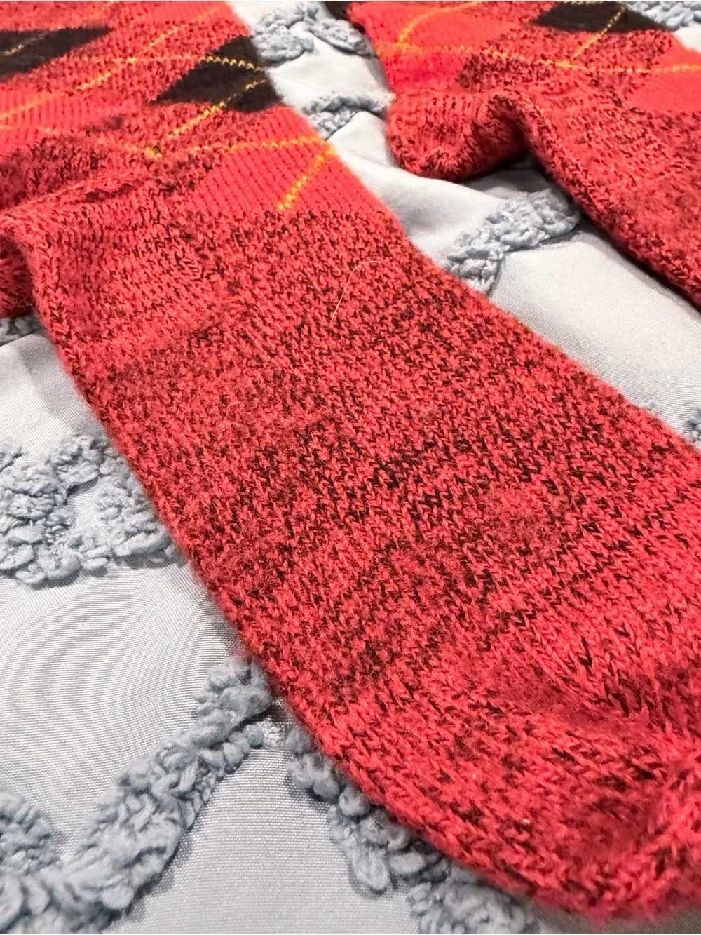 Red Argyle Men's Wool Crew Socks